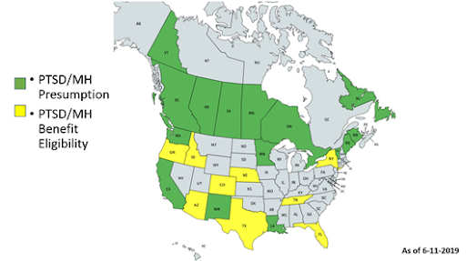 Map showing PTSD benefit coverage for firefighters