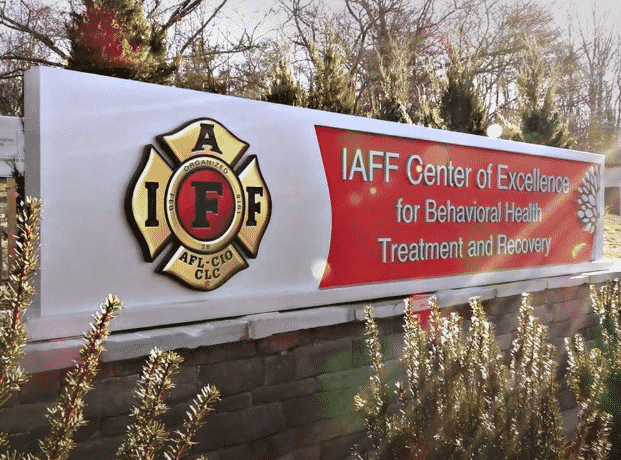 IAFF sign at the outside entrance of the facility