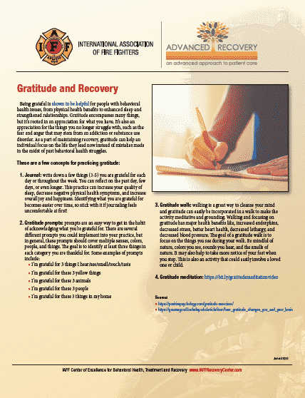 Flyer about fire fighter gratitude and recovery